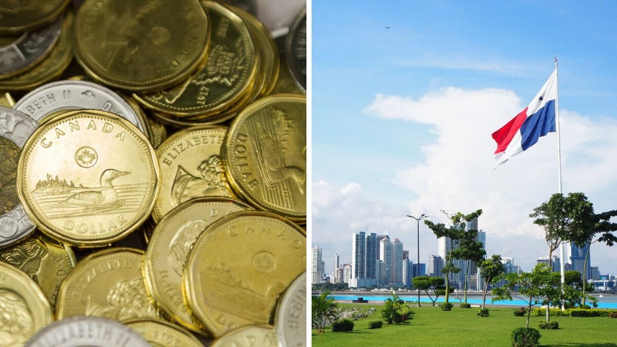De la monnaie canadienne. Droite : Panama City.
