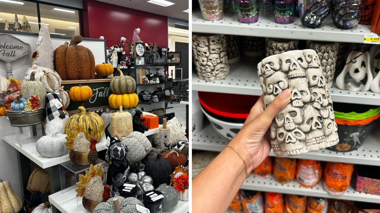 Décorations d'Halloween du HomeSense. Droite : Décorations d'Halloween du Dollarama.