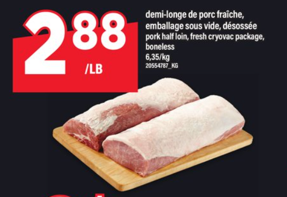 Demi-longe de porc en rabais dans la circulaire du Maxi.