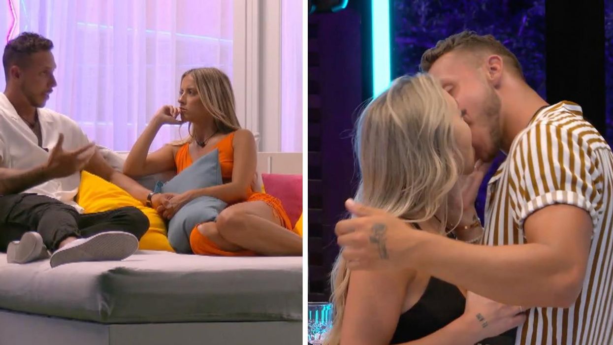 Derek en compagnie de Bianca. Droite : Derek qui embrasse Megan.