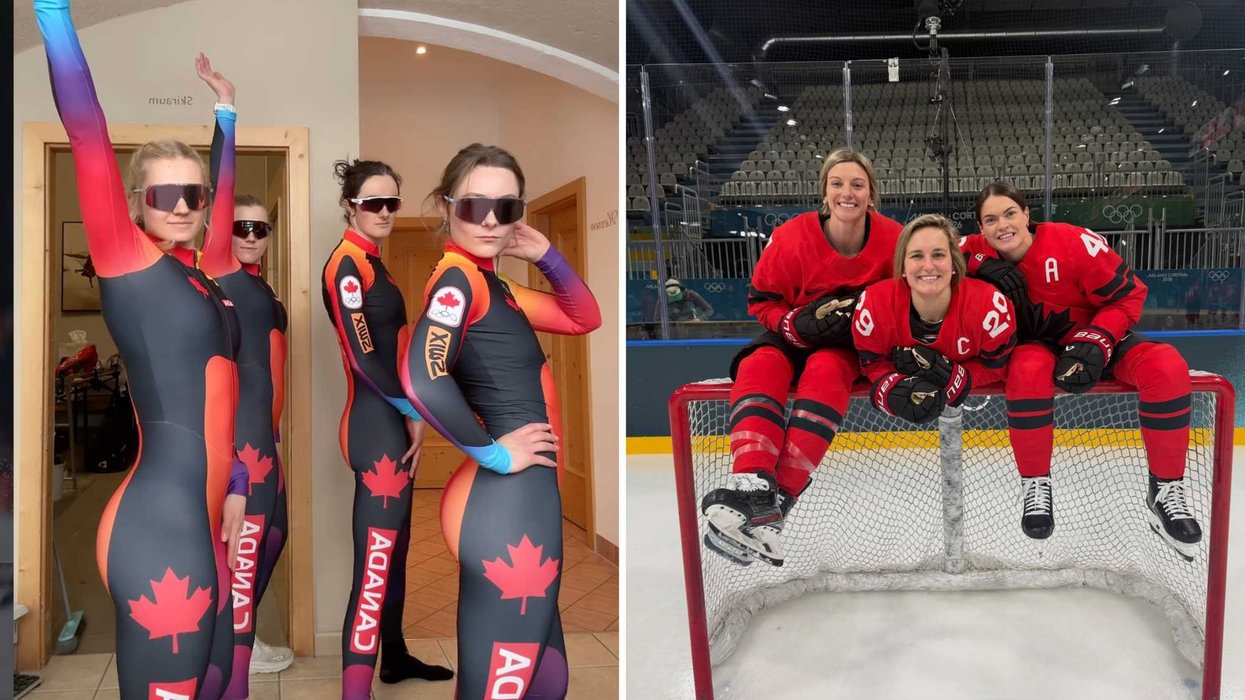 Des athlètes canadiennes. Droite : des athlètes canadiennes.