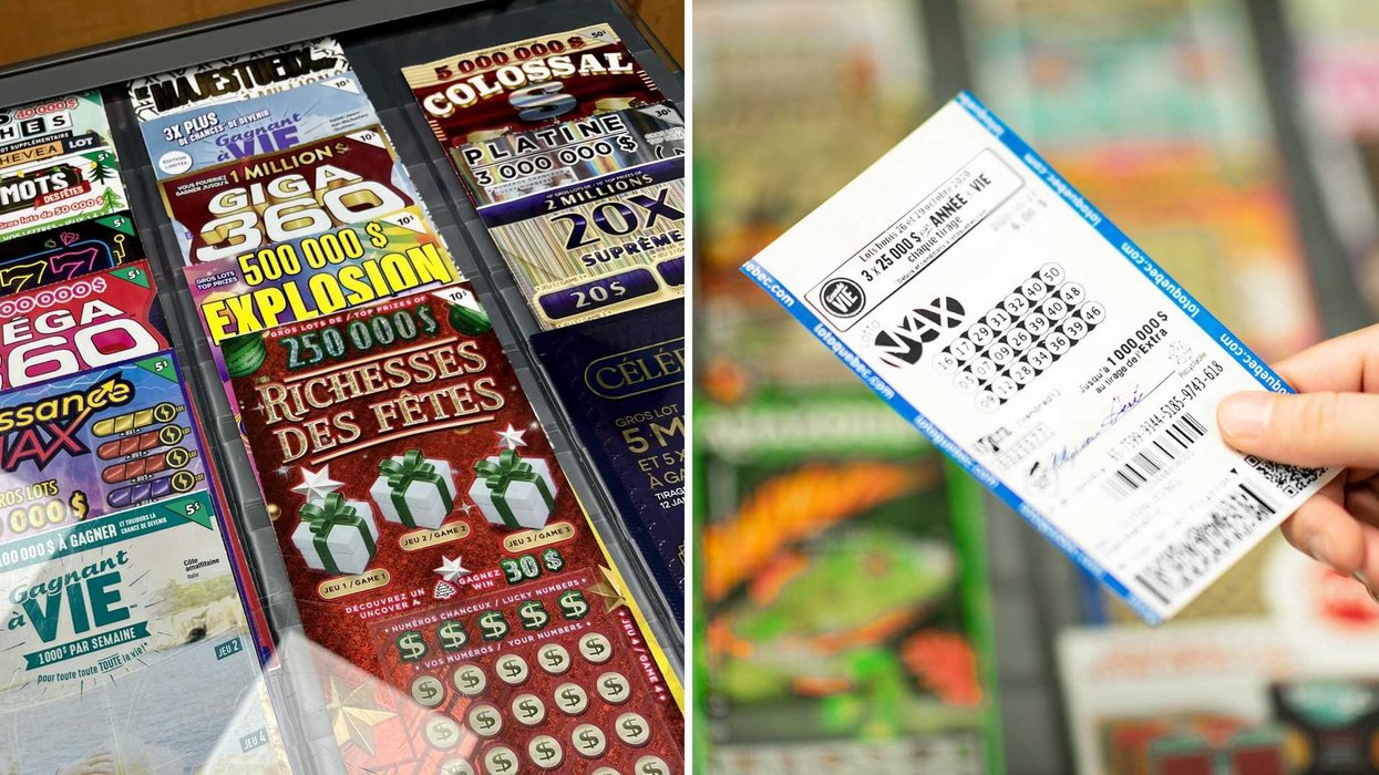 Des billets de loterie. Droite : un billet de loterie.