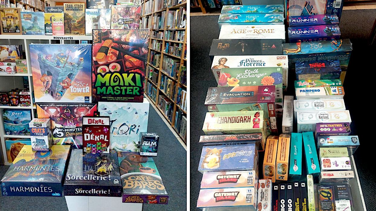 Des jeux au Ludold. Droite : La section des jeux en rabais au Ludold.