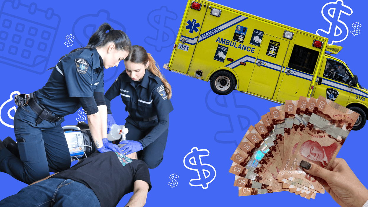 Des paramédics au travail et une ambulance.