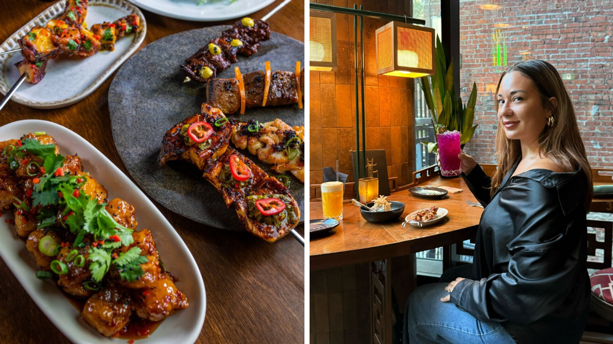 Des plats du restaurant Chifa. Droite : Noémi au restaurant Chifa.