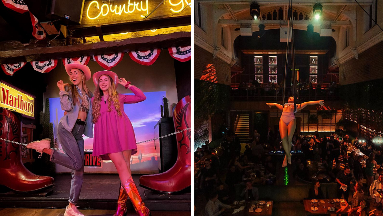 Deux personnes au Spaghetti Western. Droite : Une performance aérienne au Yoko Luna.