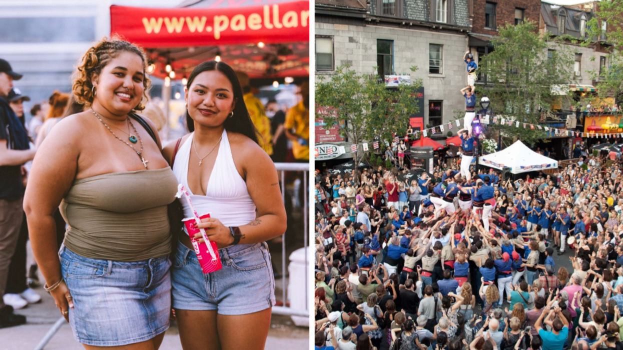 Deux personnes aux Premiers Vendredis. Droite : La tour humaine à Complètement Cirque.
