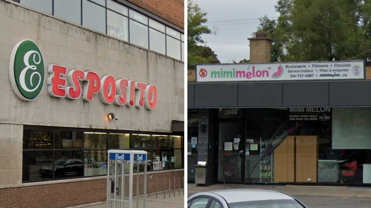Devanture de l'épicerie Esposito à Montréal. Droite : Devanture du commerce Mimimelon à Montréal.
