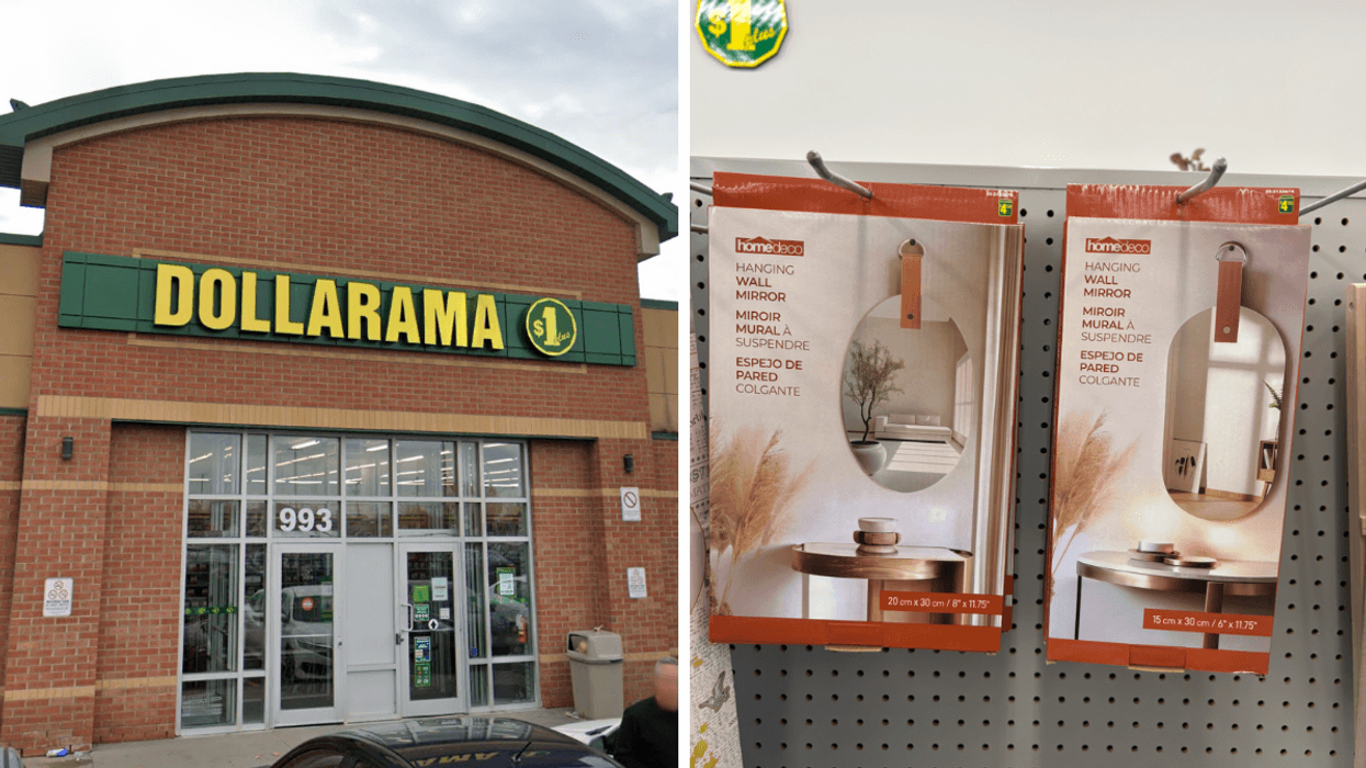 Devanture du Dollarama, Droite : Miroir mural en vente sur les tablettes du Dollarama.