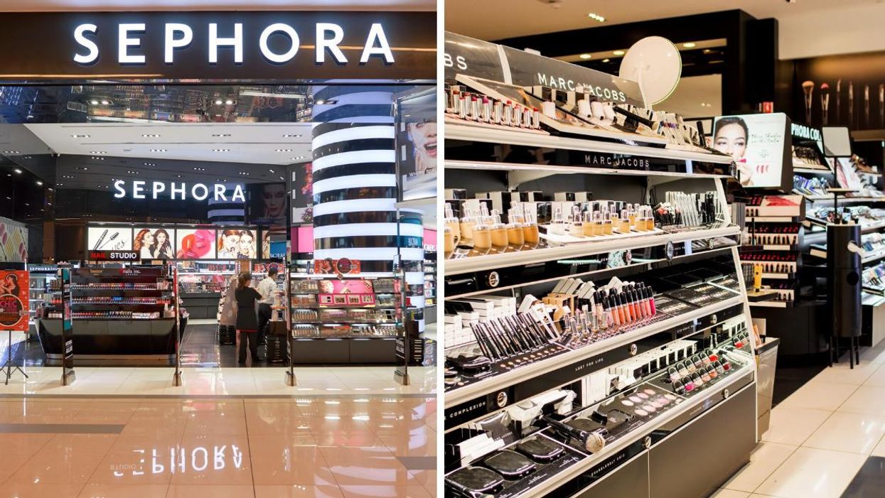 Devanture du Sephora. Droite : présentoir du Sephora.