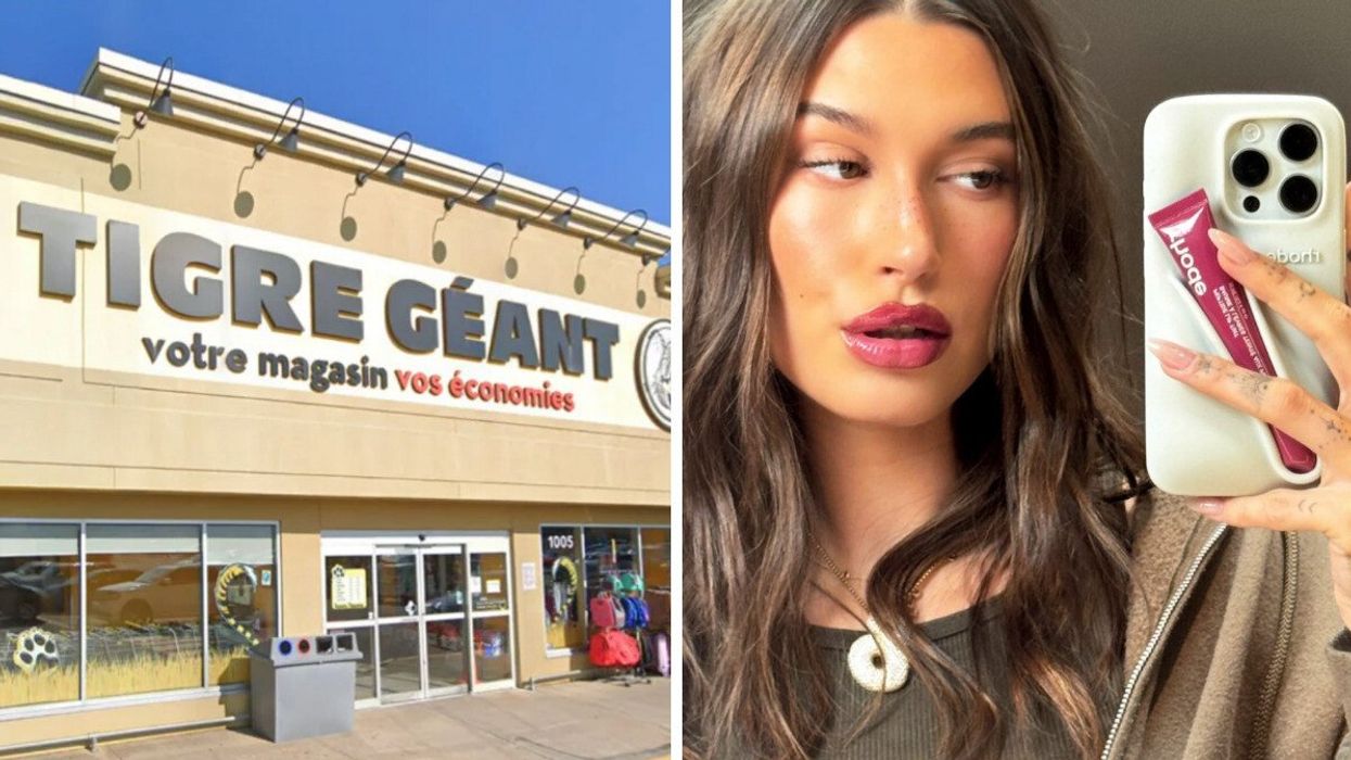 Devanture du Tigre Géant. Droite : Hailey Bieber et son lip case de Rhode Skin.