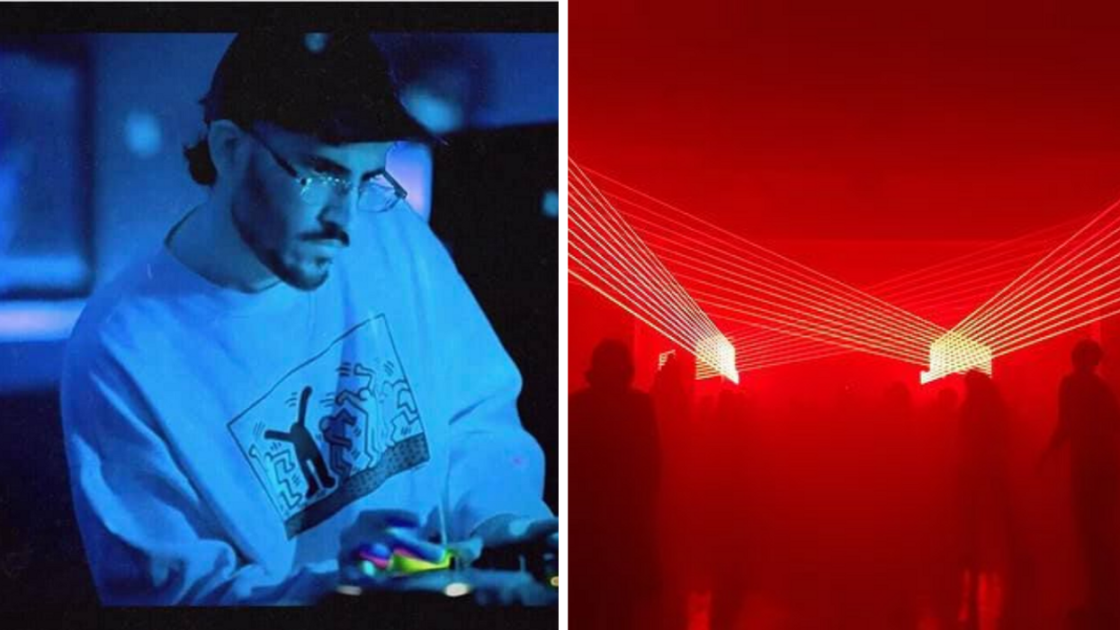 DJ Danny Daze. Droite : Installation mapping.