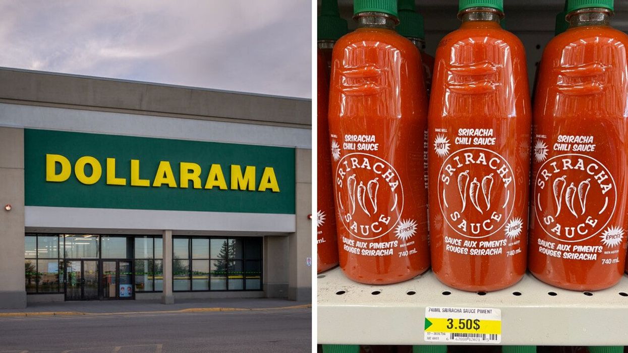 Dollarama. Droite : Sauce sriracha au Dollarama.