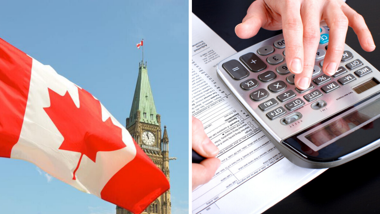 Drapeau du Canada. Droite : Calculatrice.