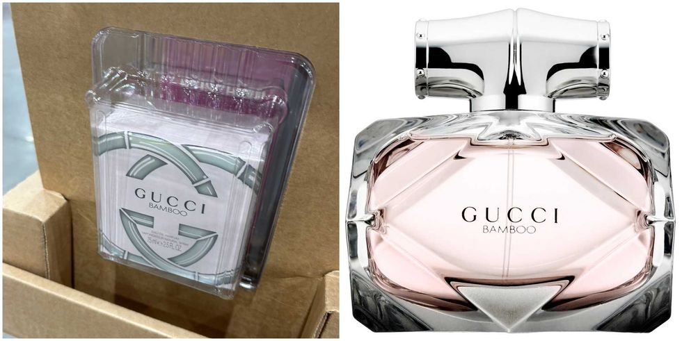 Eau de parfum Bamboo de Gucci au Costco. Droite : La bouteille d'eau de parfum Bamboo de Gucci sur le site du Sephora.