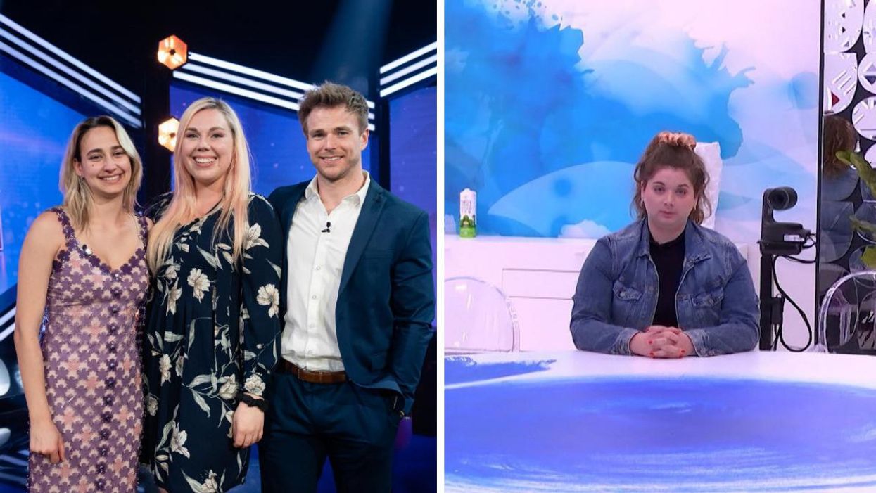 Éléonore Lagacé, Stéphanie Harvey et Hugo Barrette à Big Brother Célébrités. Droite : Michelle Desrochers à Big Brother Célébrités.