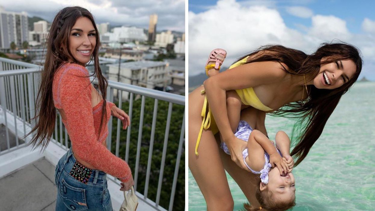 Élisabeth Rioux. Droite : Élisabeth Rioux et sa fille Wolfie.