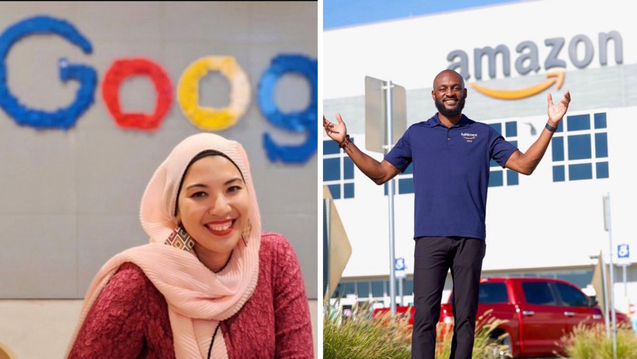 Employée chez Google. Droite: Employé chez Amazon.