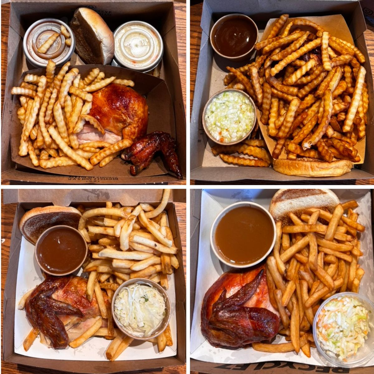 En haut : Benny&Co. et les R\u00f4tisseries Benny et Au Coq. En bas : Scores et St-Hubert BBQ.