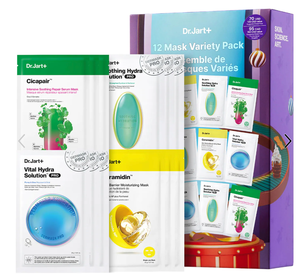Ensemble-cadeau de 12 masques cor\u00e9ens en feuille Dr.Jart+.
