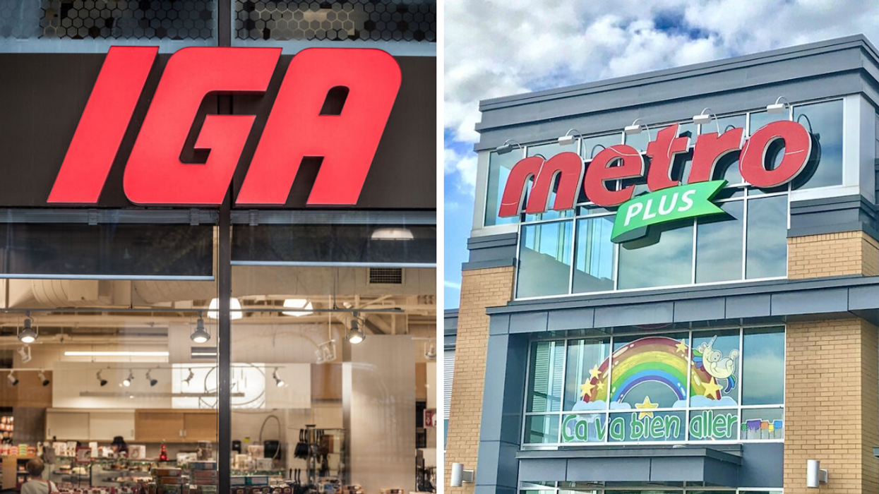 Épicerie IGA. Droite : Épicerie Métro.