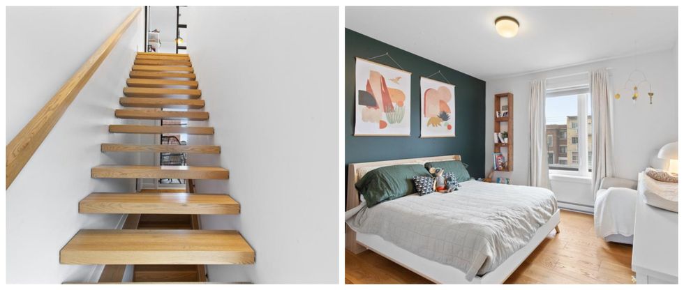 Escalier. Droite : Chambre \u00e0 l'\u00e9tage.