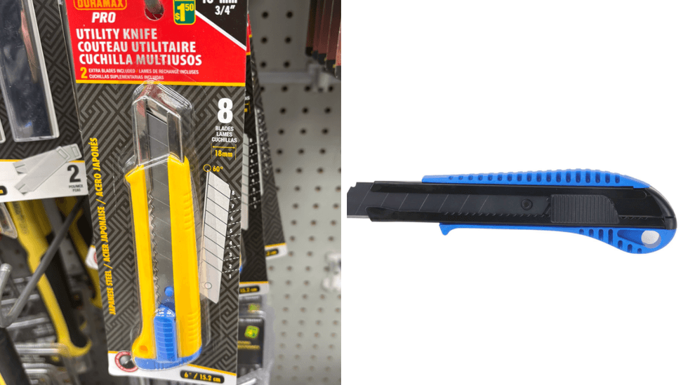 Exacto au Dollarama. Droite : Exacto Mastercraft du Canadian Tire.