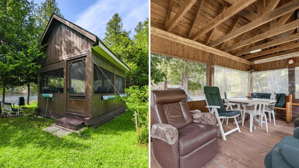 Fa\u00e7ade ext\u00e9rieure du gazebo. Droite : Int\u00e9rieur du gazebo.