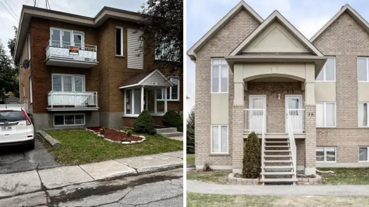 Façade d'un immeuble à logements à Laval. Droite : Façade d'un duplex à Gatineau.