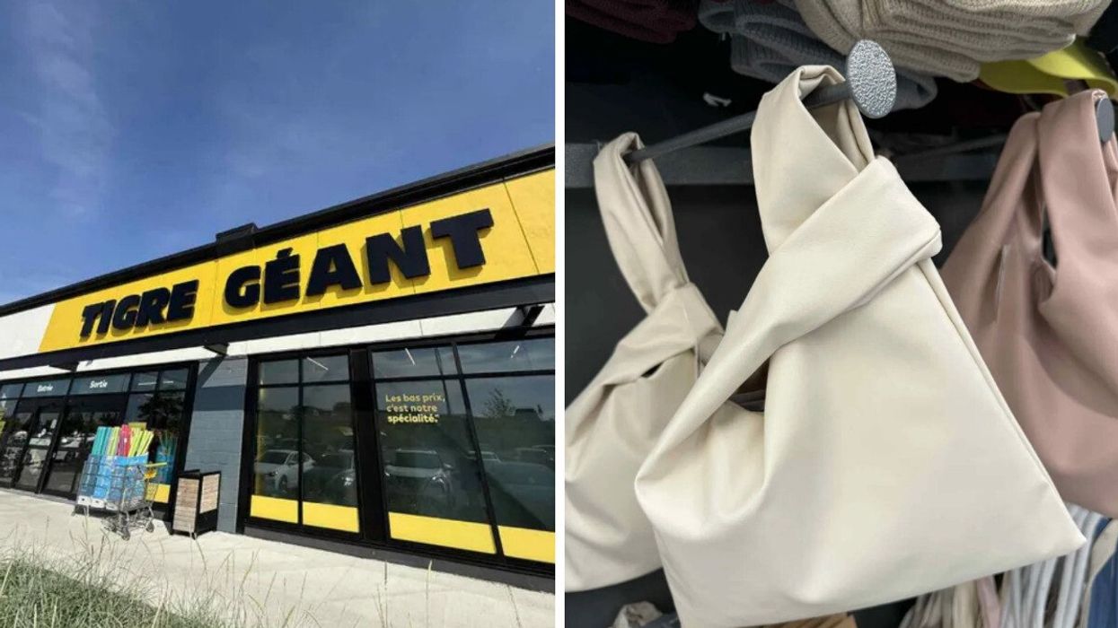 Façade d'un magasin Tigre Géant. Droite : Sac à main.