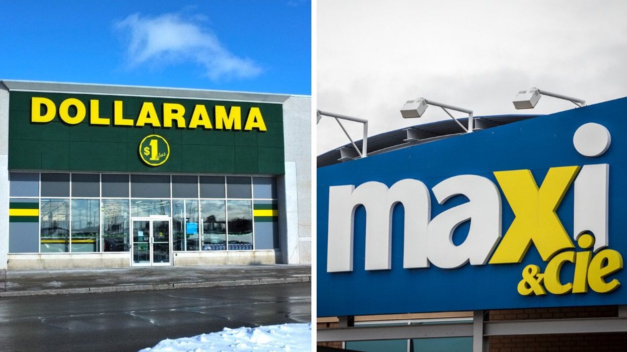 Façade du Dollarama. Droite : Façade du Maxi.