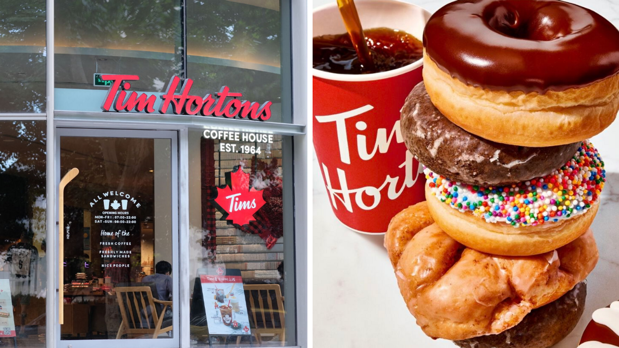 Façade Tim Hortons. Droite : Beignes.