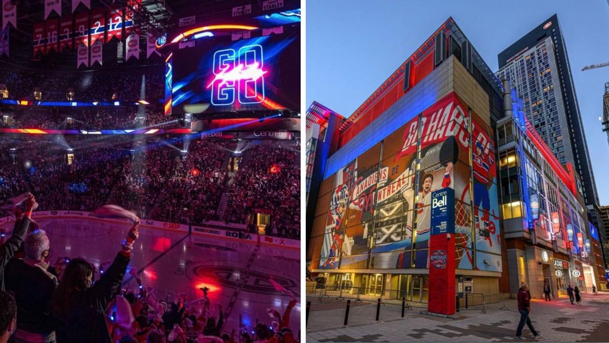 Fans au Centre Bell. Droite : Centre Bell.