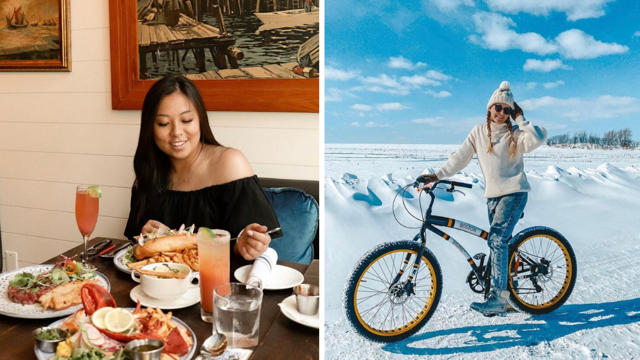 Femme au Happening Gourmand. Droite : Femme sur un fatbike.