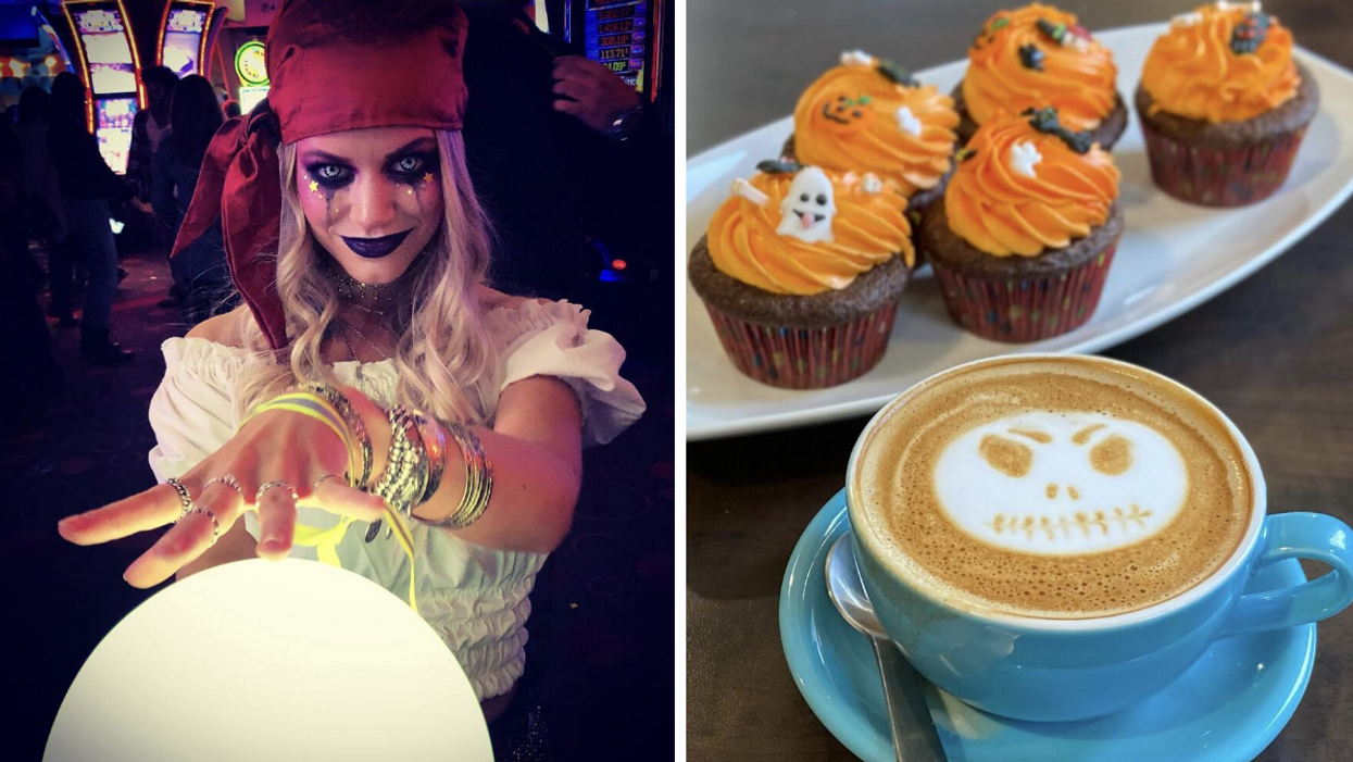 Femme costumée au Casino de Montréal. Droite : Pâtisseries au Café Zezin.