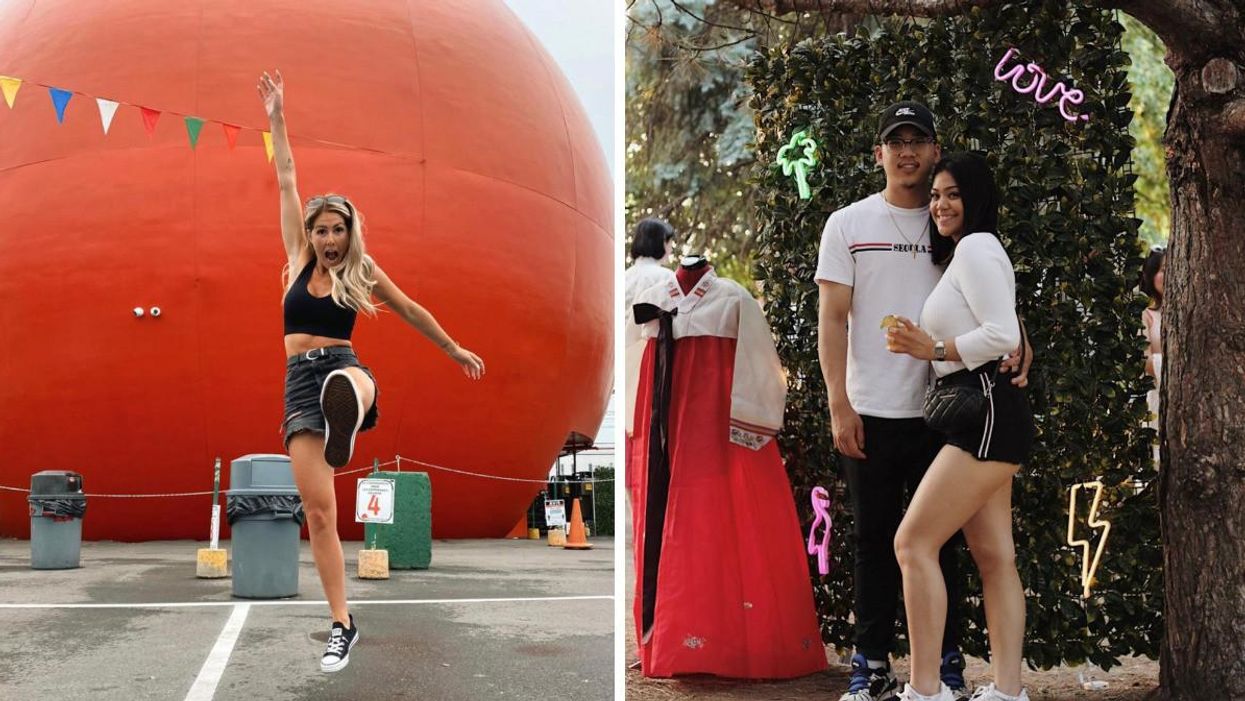 Femme devant l'Orange Julep à Montréal. Droite : Couple au festival Pocha MTL.