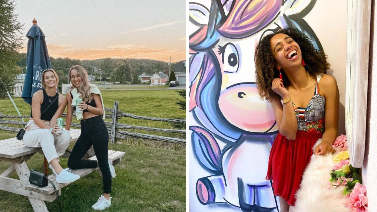 Femmes à la Cidrerie Lacroix. Droite : Femme à la Licornerie de Montréal.