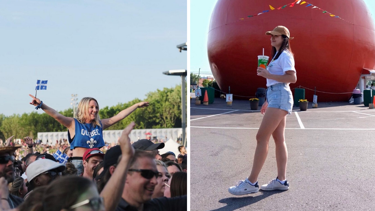 Fête de la Saint-Jean-Baptiste. Droite : Femme devant Gilbeau Orange Julep.