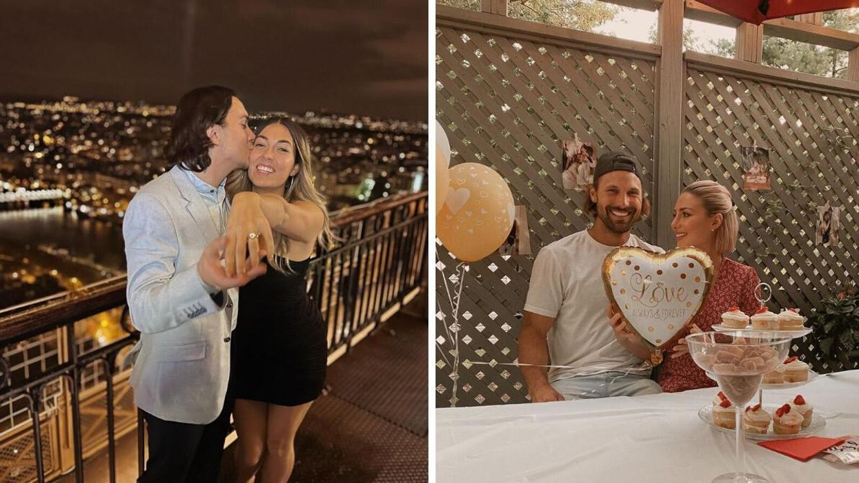 Fiançailles de William Cloutier et Sara Dagenais. Droite : Étienne Paquin et Éloïse Lafrenière d'OD.