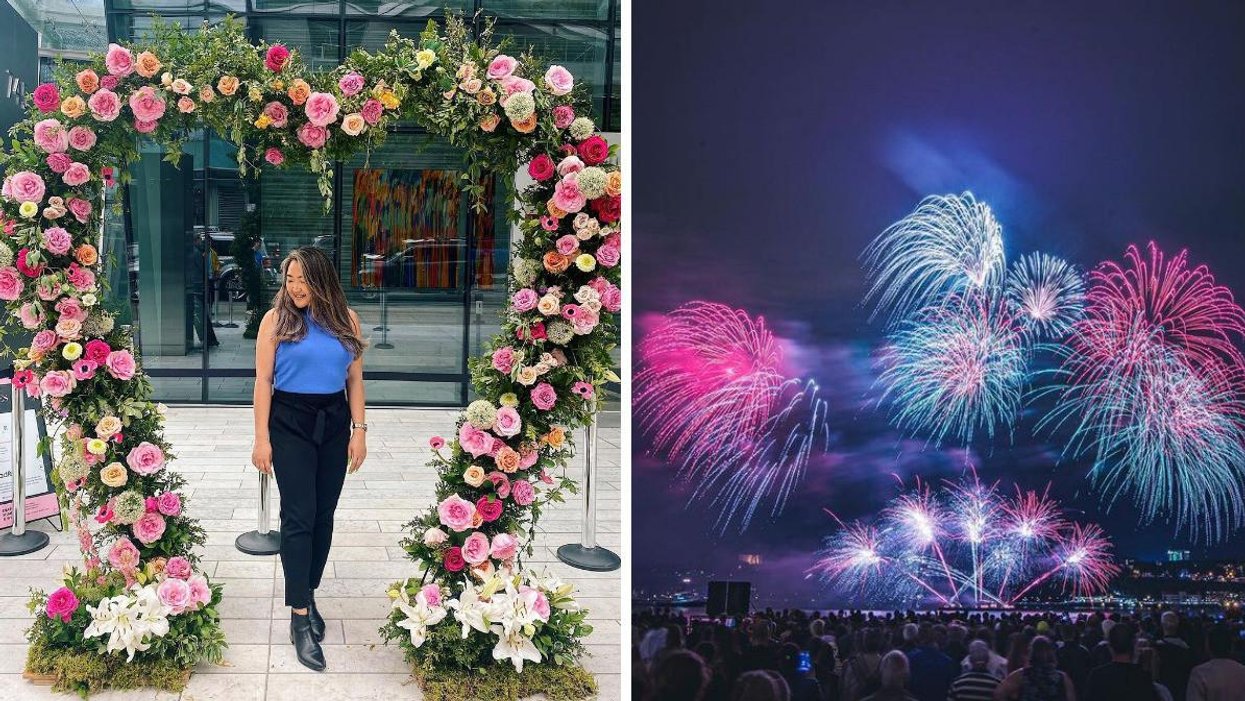 Fleurs de Villes à Québec en septembre. Droite : Les Grands Feux Loto-Québec.