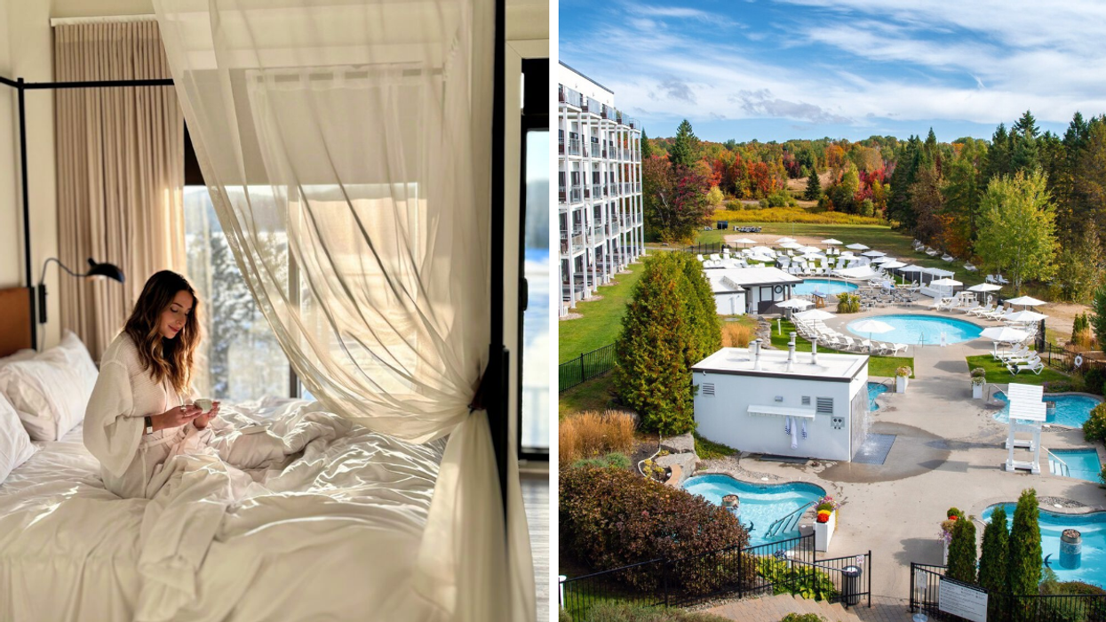 Florence à dans une chambre de L'Estérel Resort. Droite : Le circuit thermal de L'Estérel Resort.
