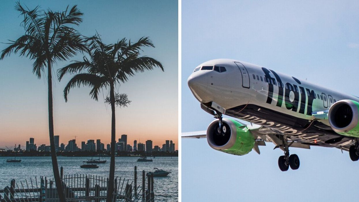 Floride. Droite : Avion de Flair Airlines.