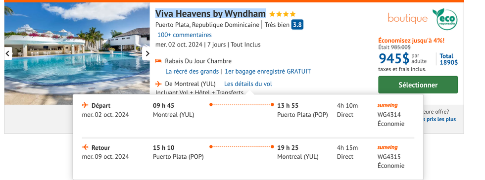 Forfait de voyage \u00e0 l'h\u00f4tel Viva Heavens by Wyndham en R\u00e9publique dominicaine.