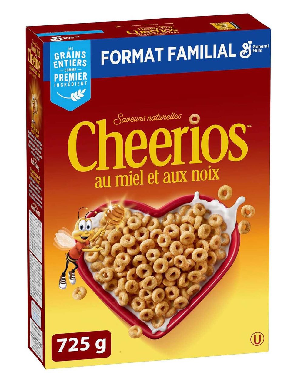 Format familial de bo\u00eete de c\u00e9r\u00e9ales Cheerios au miel et aux noix.