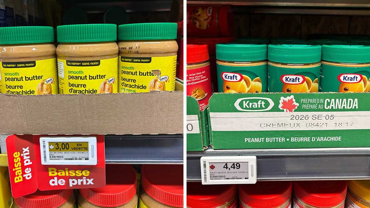 Formats de 500g de beurre d'arachide sans nom. Droite : Formats de 500g de beurre d'arachide Kraft.