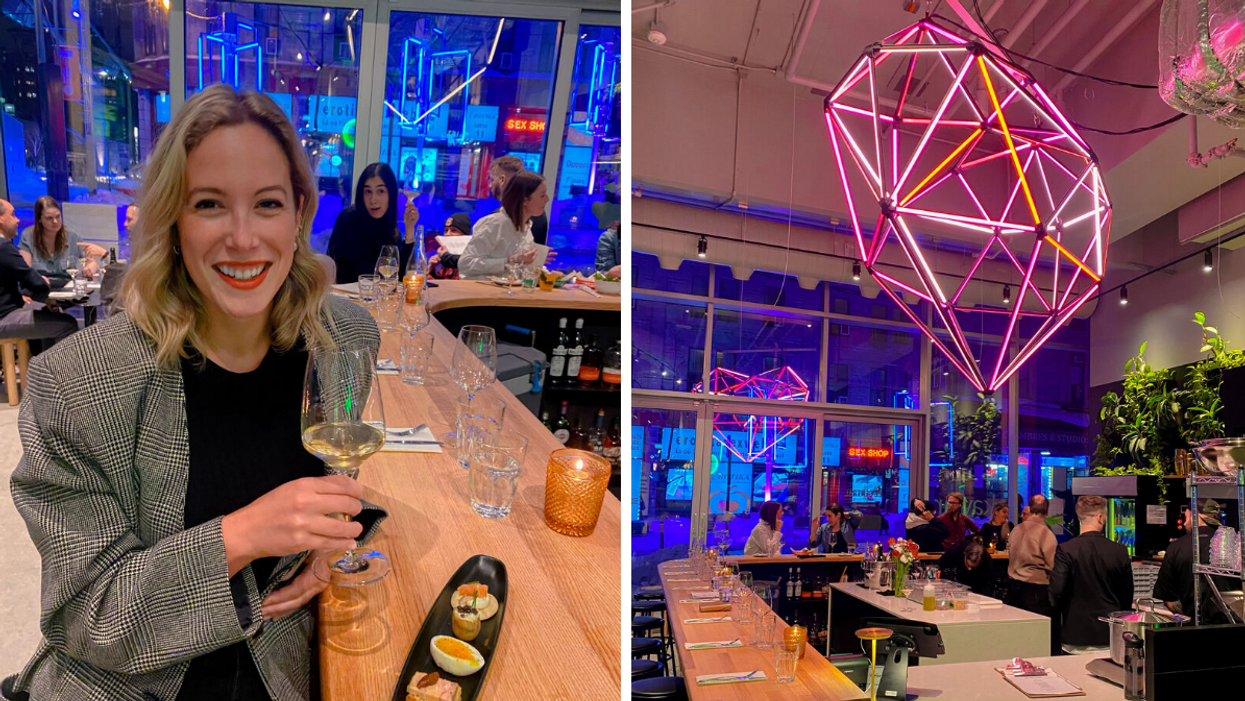 Françoise au Kaviar. Droite : Restaurant Kaviar.