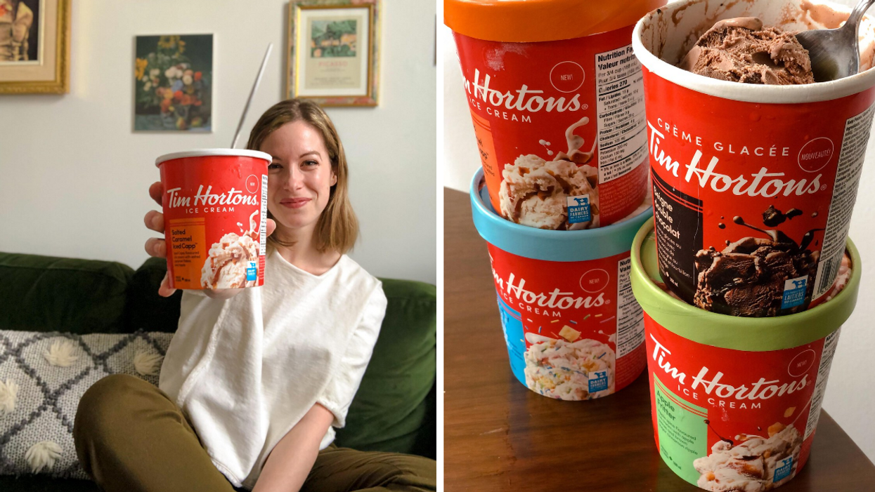 Françoise Goulet-Pelletier. Droite : Crèmes glacées Tim Hortons.