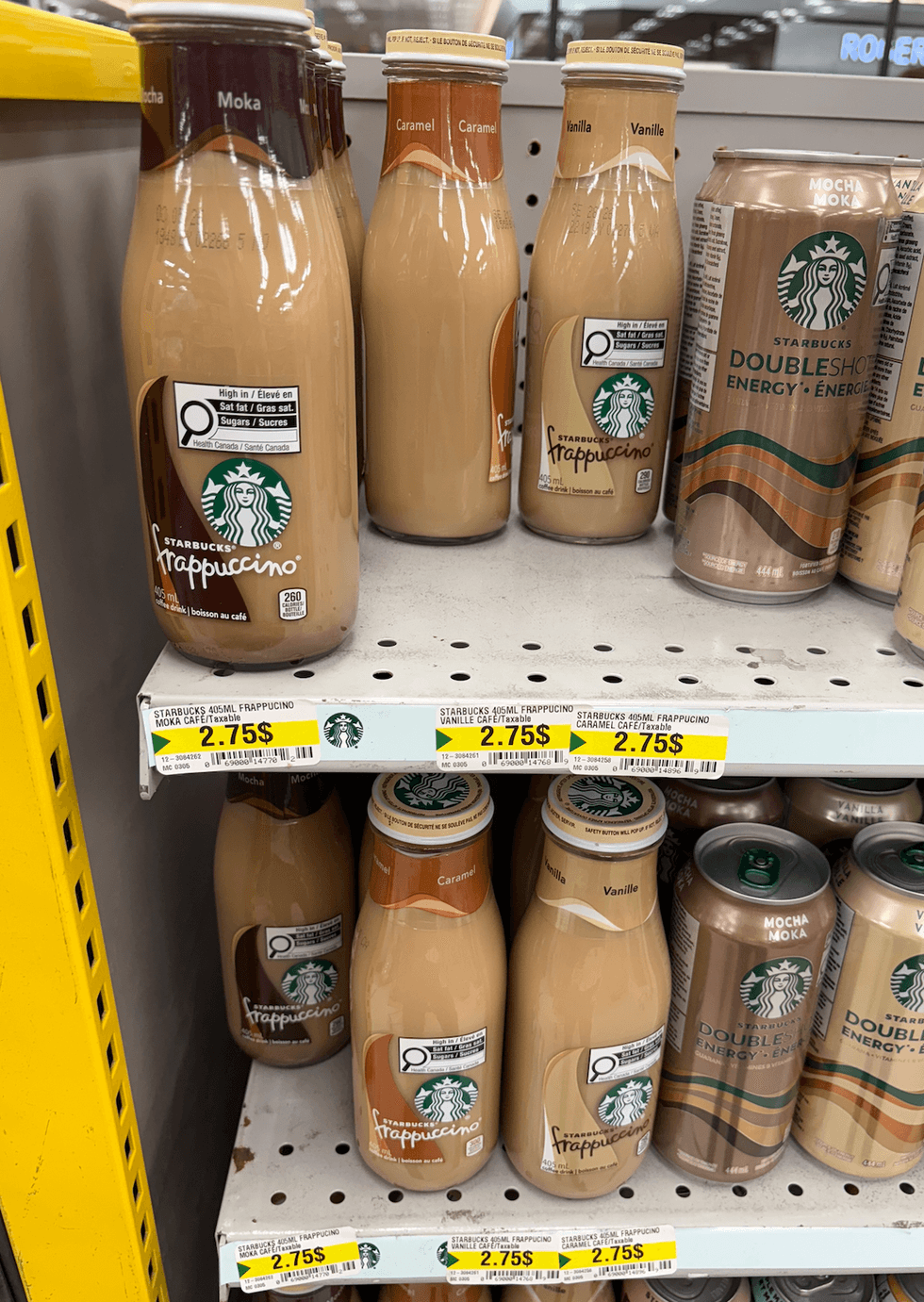 Frappuccino Starbucks sur les tablettes du Dollarama.