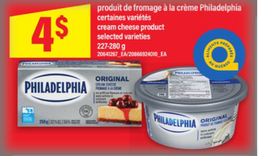 Fromage \u00e0 la cr\u00e8me original Philadelphia en rabais dans la circulaire du Maxi.