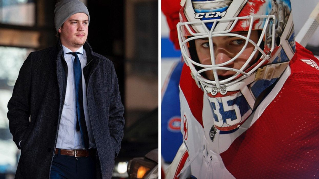 Frustré, Samuel Montembeault a fracassé son bâton après avoir été retiré du match du CH. 